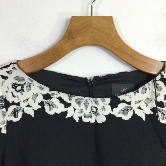 Adrianna Papell Womens Fitted Placed Printed Lace Dress Black White Size 6 NWT - Picture 11 of 16